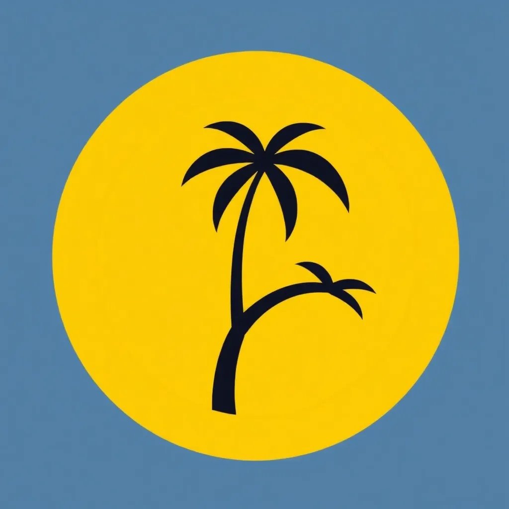 Yellow circle with black palm tree icon